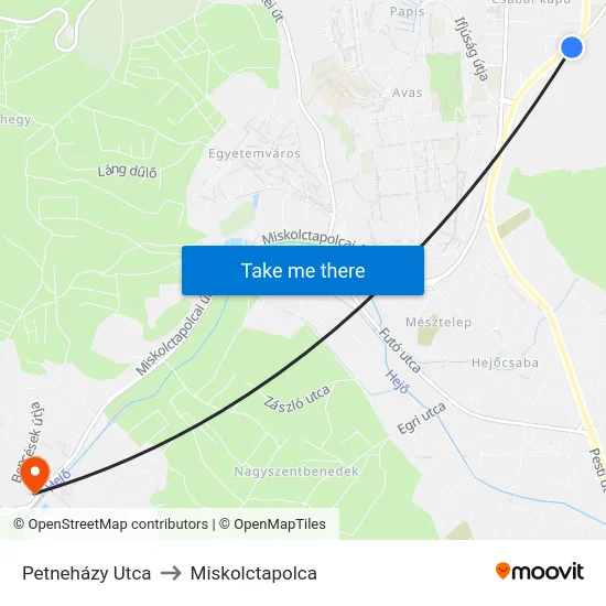 Petneházy Utca to Miskolctapolca map