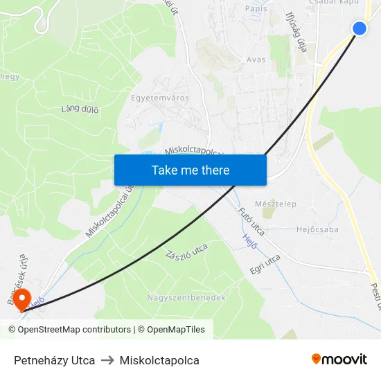 Petneházy Utca to Miskolctapolca map
