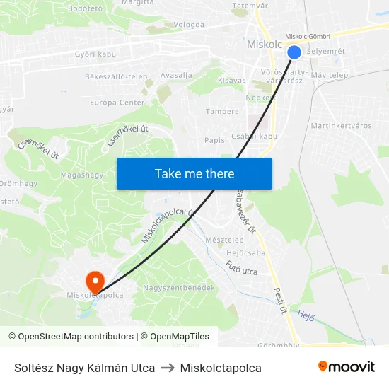 Soltész Nagy Kálmán Utca to Miskolctapolca map