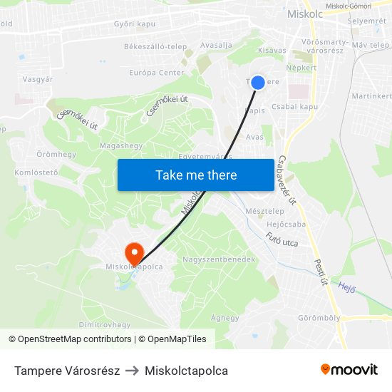 Tampere Városrész to Miskolctapolca map