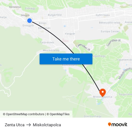 Zenta Utca to Miskolctapolca map
