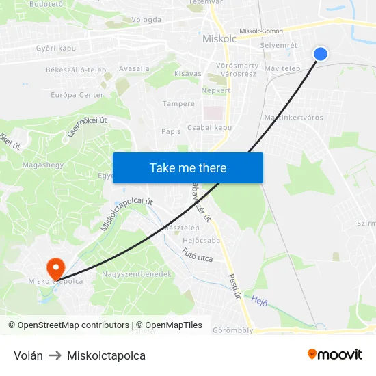Volán to Miskolctapolca map