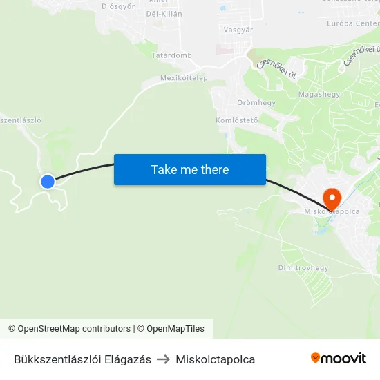 Bükkszentlászlói Elágazás to Miskolctapolca map