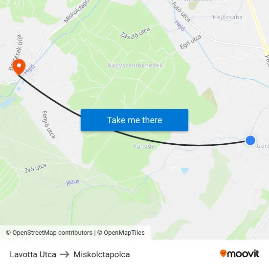 Lavotta Utca to Miskolctapolca map