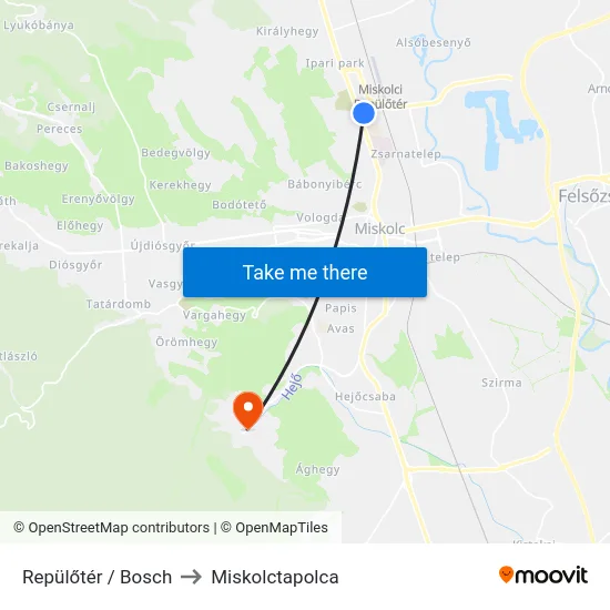 Repülőtér / Bosch to Miskolctapolca map