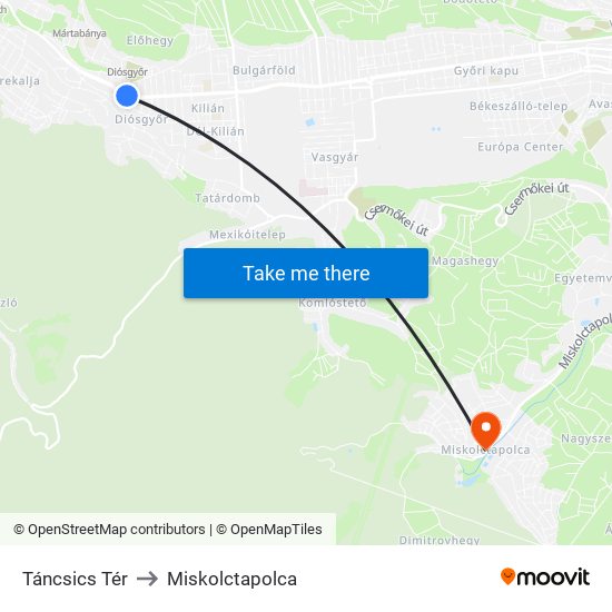 Táncsics Tér to Miskolctapolca map