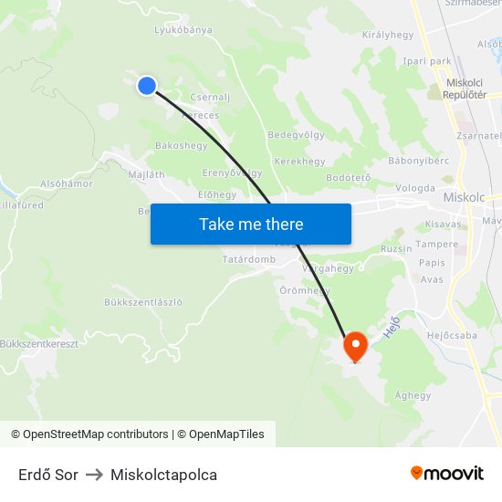 Erdő Sor to Miskolctapolca map