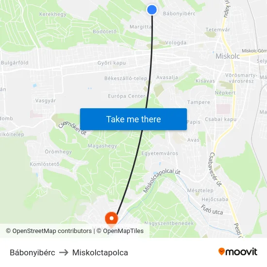 Bábonyibérc to Miskolctapolca map