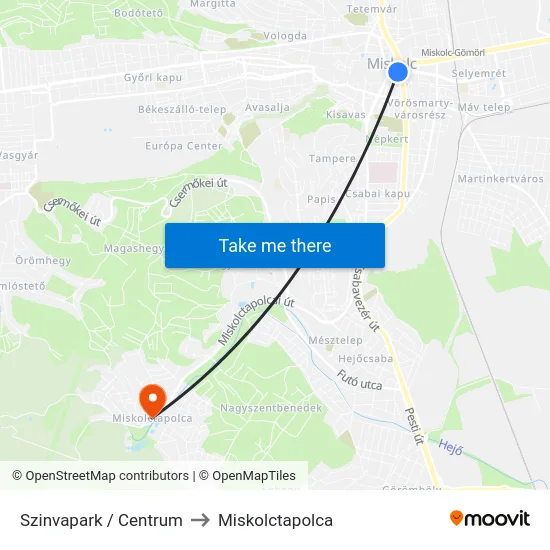 Szinvapark / Centrum to Miskolctapolca map