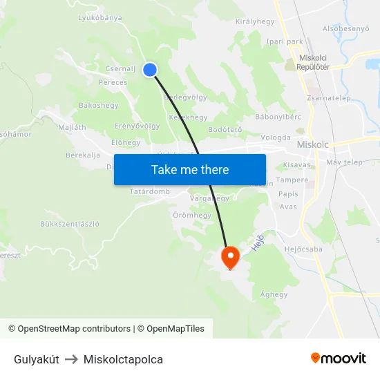 Gulyakút to Miskolctapolca map