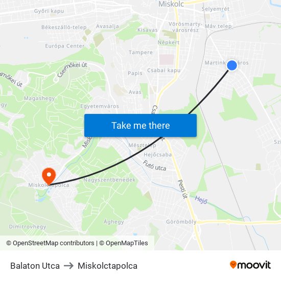 Balaton Utca to Miskolctapolca map