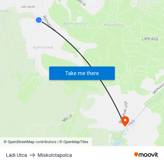 Ládi Utca to Miskolctapolca map