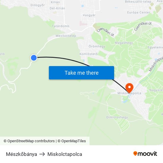 Mészkőbánya to Miskolctapolca map