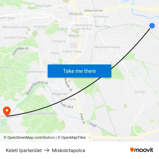 Keleti Iparterület to Miskolctapolca map