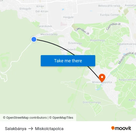 Salakbánya to Miskolctapolca map