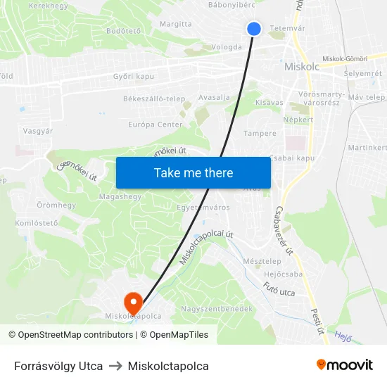 Forrásvölgy Utca to Miskolctapolca map