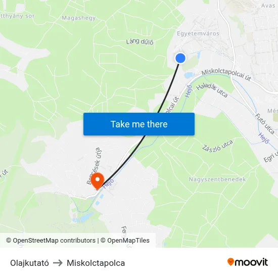 Olajkutató to Miskolctapolca map