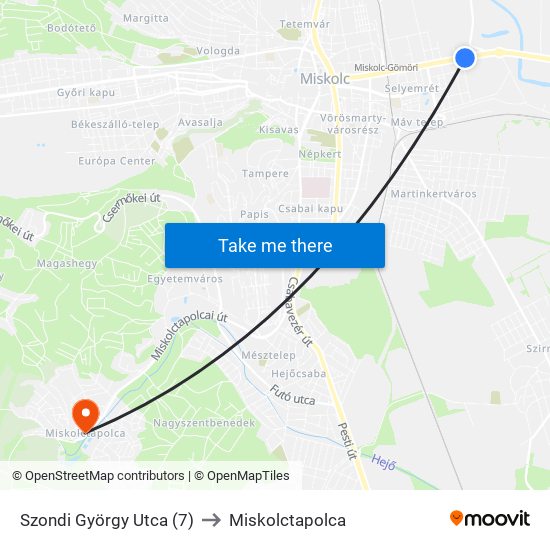 Szondi György Utca (7) to Miskolctapolca map