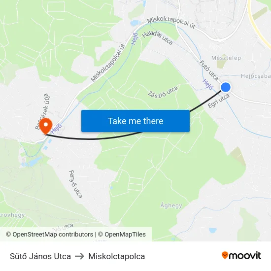 Sütő János Utca to Miskolctapolca map