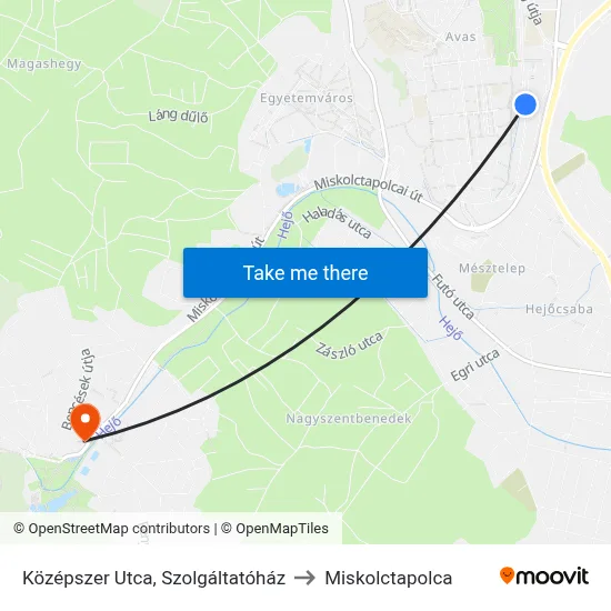 Középszer Utca, Szolgáltatóház to Miskolctapolca map