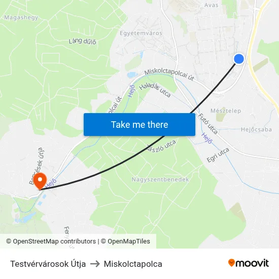 Testvérvárosok Útja to Miskolctapolca map