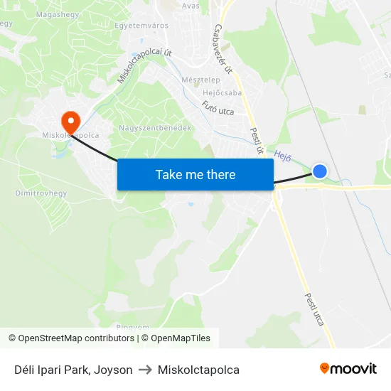 Déli Ipari Park, Joyson to Miskolctapolca map