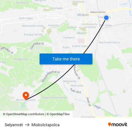 Selyemrét to Miskolctapolca map