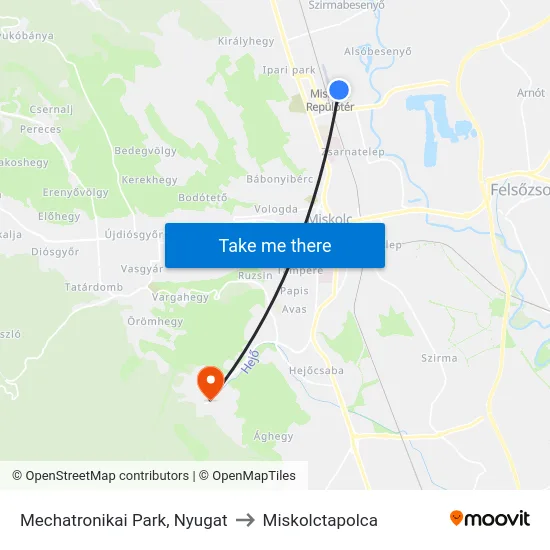 Mechatronikai Park, Nyugat to Miskolctapolca map