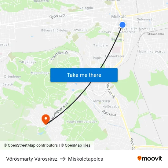 Vörösmarty Városrész to Miskolctapolca map