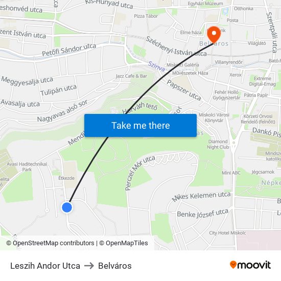Leszih Andor Utca to Belváros map