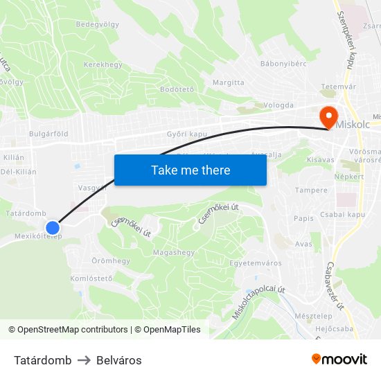 Tatárdomb to Belváros map