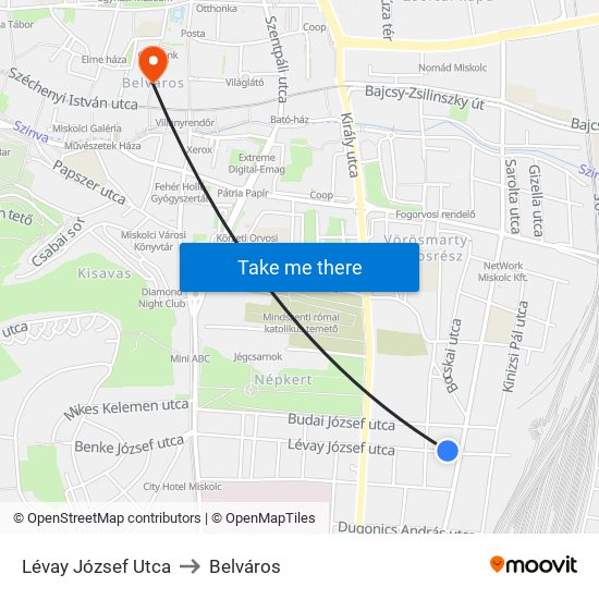 Lévay József Utca to Belváros map