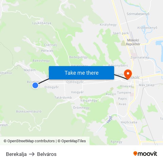 Berekalja to Belváros map