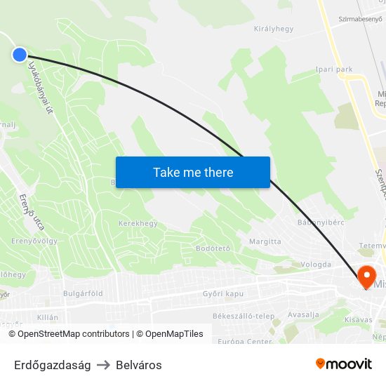 Erdőgazdaság to Belváros map