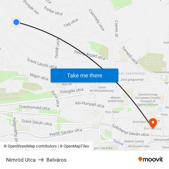 Nimród Utca to Belváros map