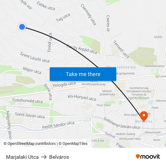 Marjalaki Utca to Belváros map