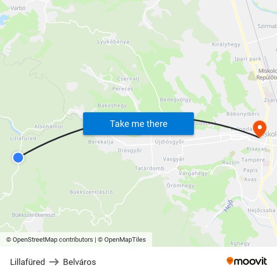 Lillafüred to Belváros map