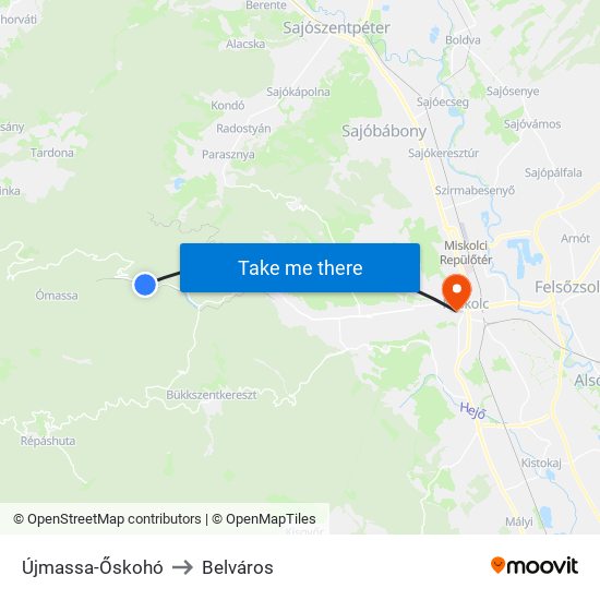 Újmassa-Őskohó to Belváros map