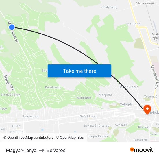 Magyar-Tanya to Belváros map