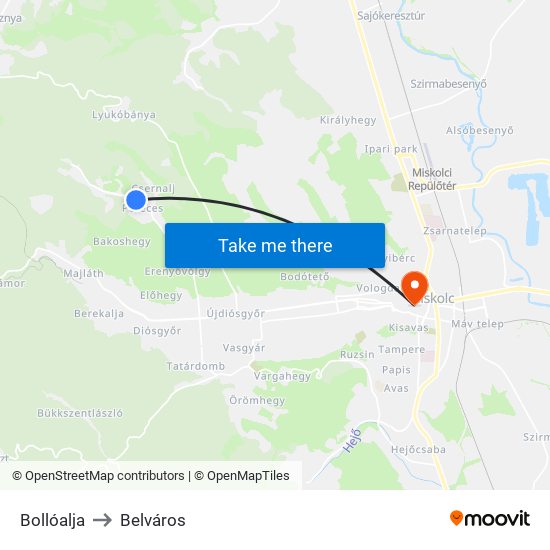 Bollóalja to Belváros map