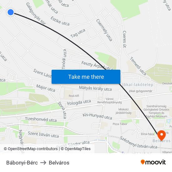 Bábonyibérc to Belváros map