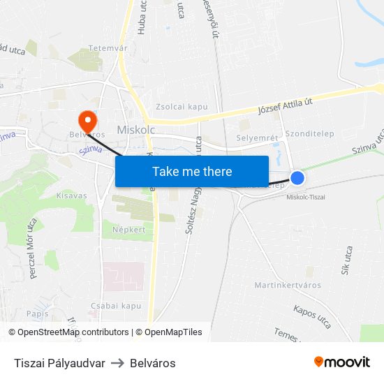 Tiszai Pályaudvar to Belváros map