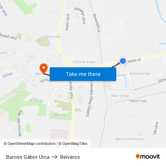 Baross Gábor Utca to Belváros map