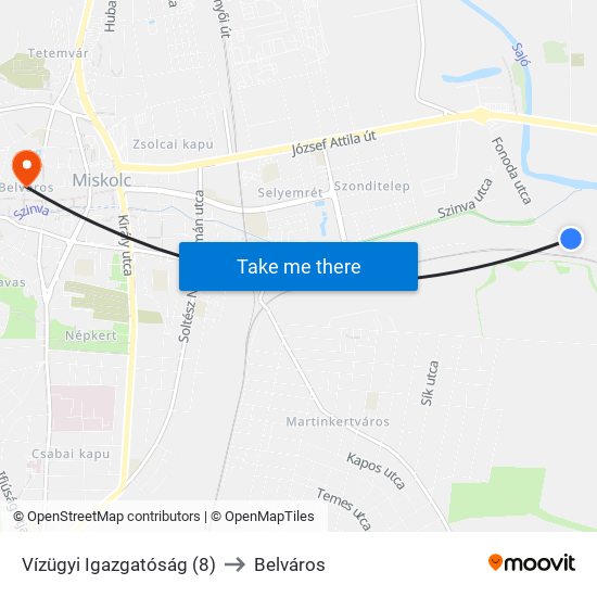 Vízügyi Igazgatóság (8) to Belváros map