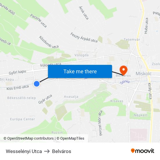 Wesselényi Utca to Belváros map