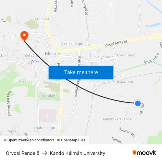 Orvosi Rendelő to Kandó Kálmán University map