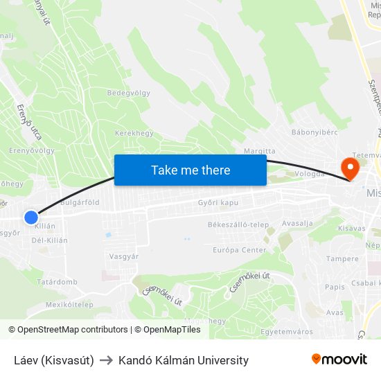 Láev (Kisvasút) to Kandó Kálmán University map