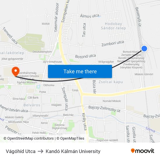 Vágóhíd Utca to Kandó Kálmán University map