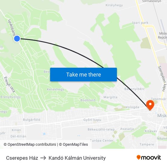 Cserepes Ház to Kandó Kálmán University map