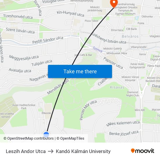 Leszih Andor Utca to Kandó Kálmán University map